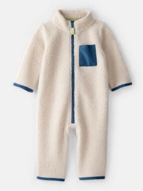 Carter's Cream One-Piece Fleece Romper with Blue Trim